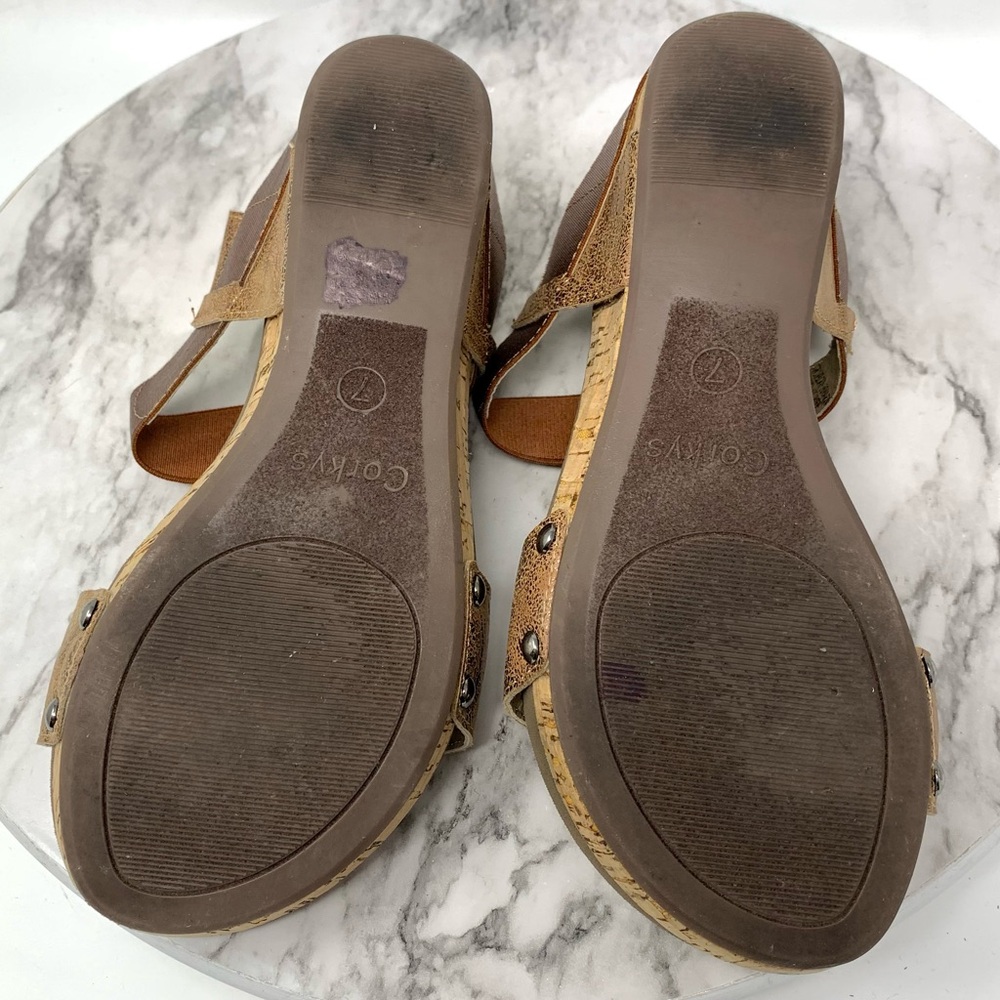 Boutique By Corkys Bandit Bronze Wedge Comfort Sandals 7 Boho Classic Resortwear - Picture 8 of 16